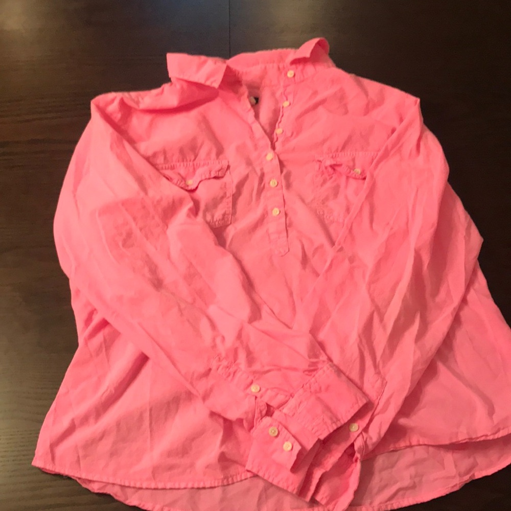 J crew neon pink 3/4 button shirt Beach cover up